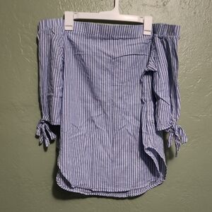 Massimo Striped Off-Shoulder Blouse in Blue and White